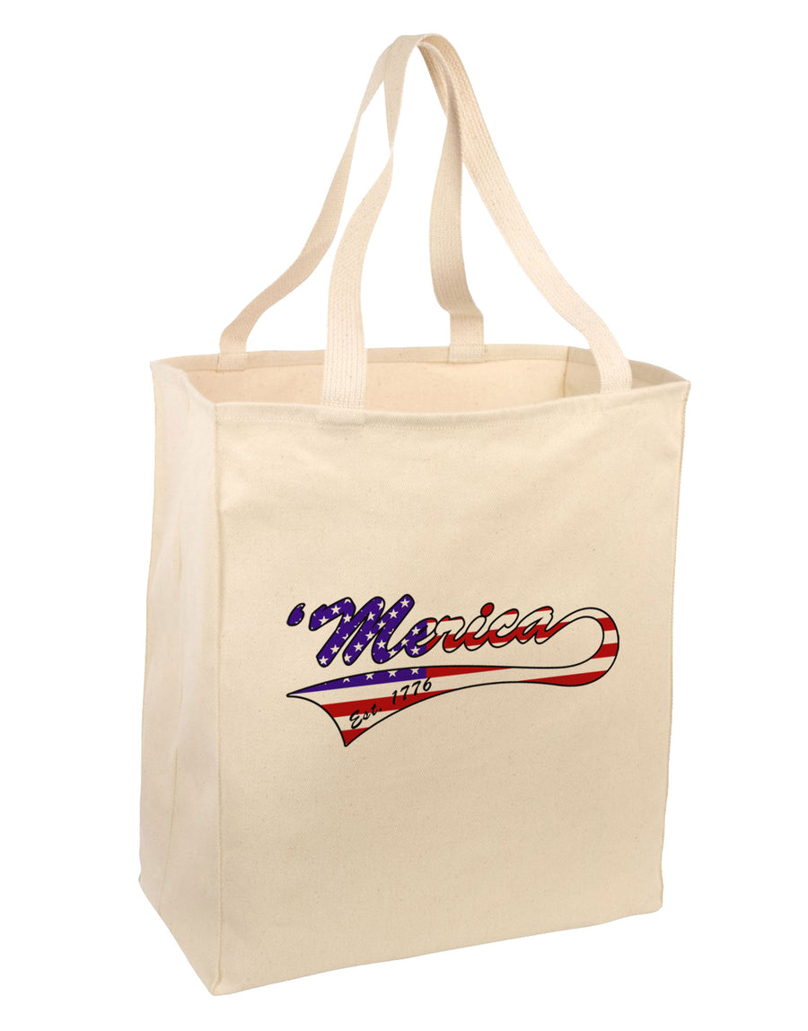 Merica Established 1776 - American Flag Style Large Grocery Tote Bag by TooLoud-Grocery Tote-TooLoud-Natural-Large-Davson Sales