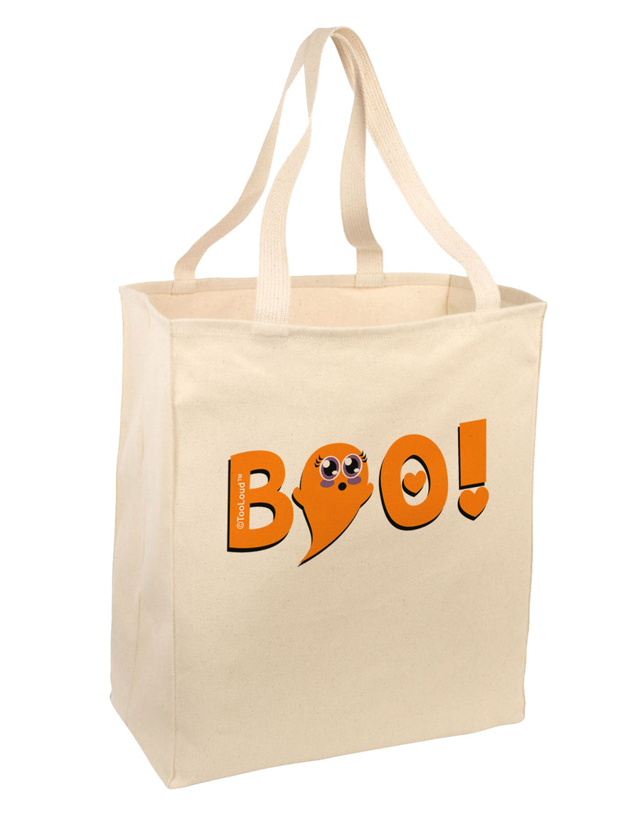 Cute Boo Text Orange Large Grocery Tote Bag-Grocery Tote-TooLoud-Natural-Large-Davson Sales