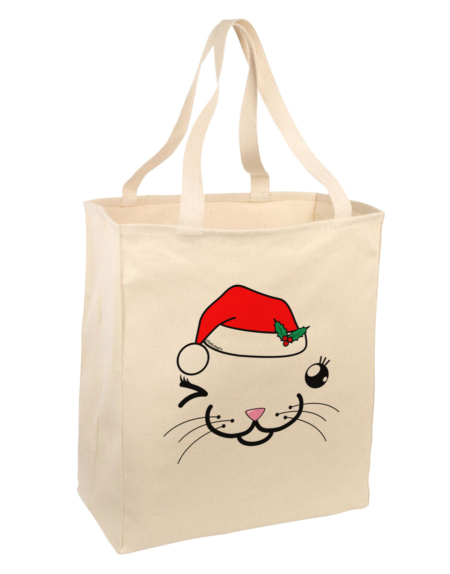 Kyu-T Face Kattia Santa Hat Girl Cat Large Grocery Tote Bag-Grocery Tote-TooLoud-Natural-Large-Davson Sales