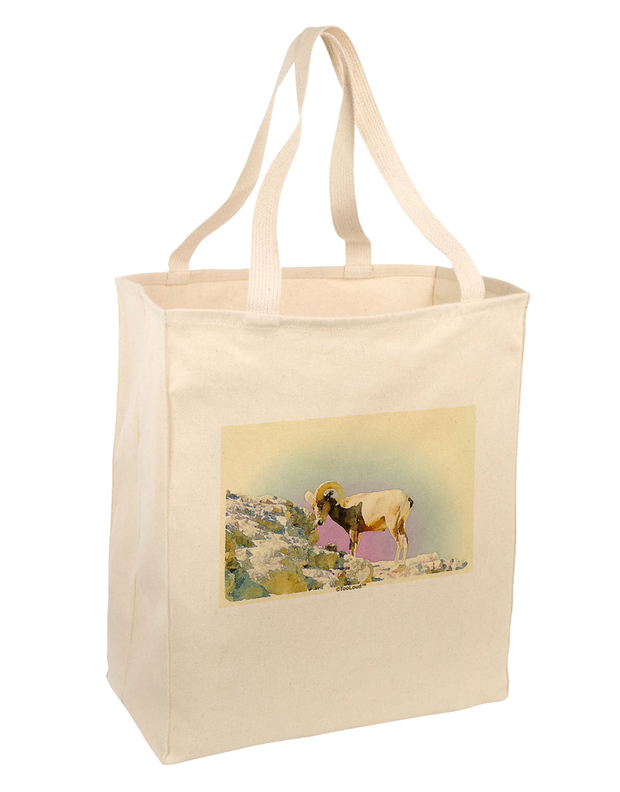 Bighorn Ram Watercolor Large Grocery Tote Bag-Grocery Tote-TooLoud-Natural-Large-Davson Sales