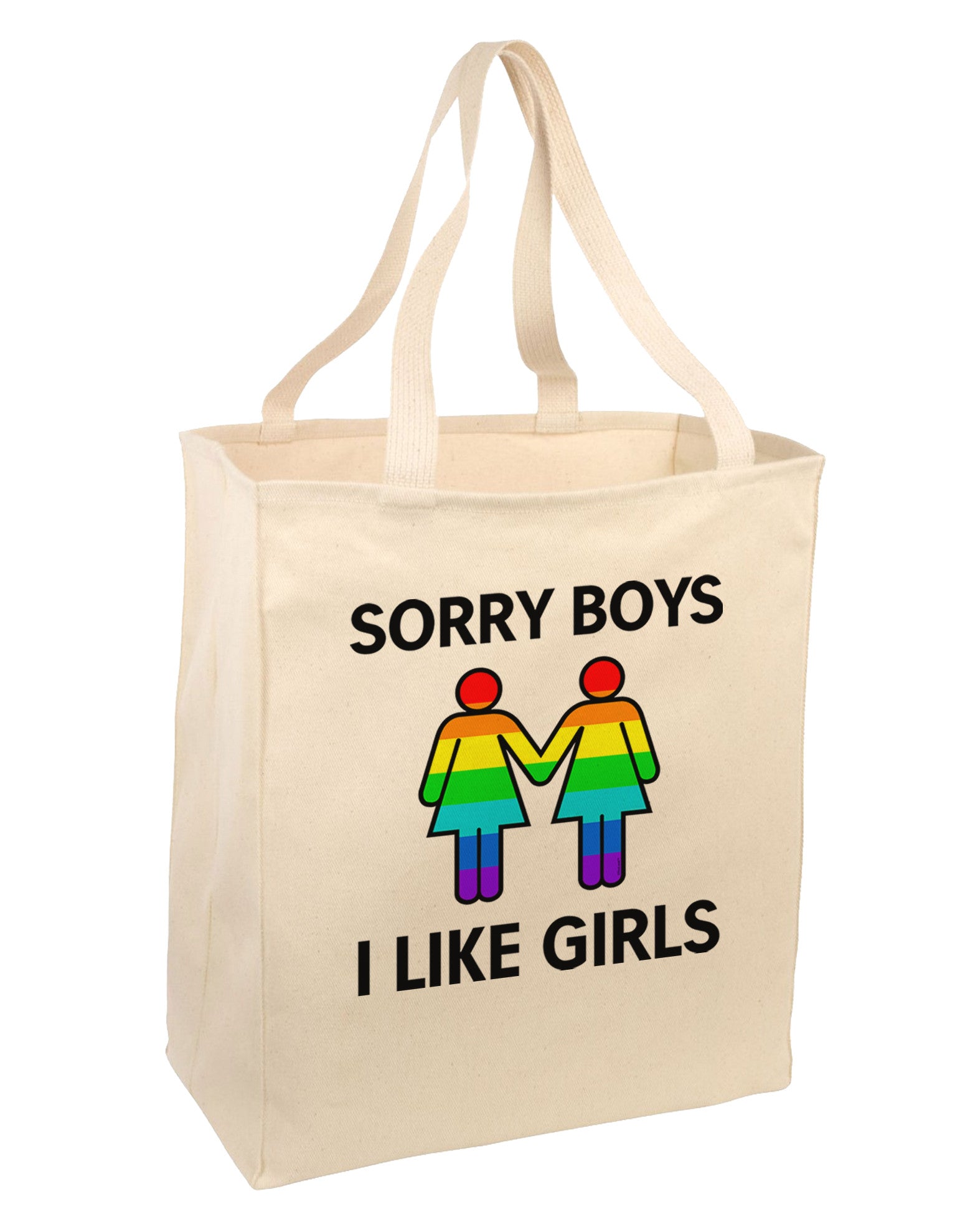 Sorry Boys I Like Girls Lesbian Rainbow Large Grocery Tote Bag-Grocery Tote-TooLoud-Natural-Large-Davson Sales
