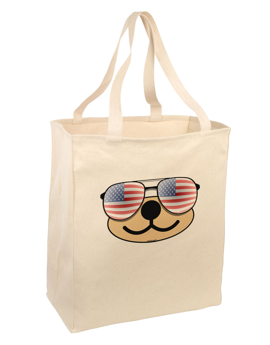 Kyu-T Face - Beartholomew Patriotic Sunglasses Large Grocery Tote Bag-Grocery Tote-TooLoud-Natural-Large-Davson Sales