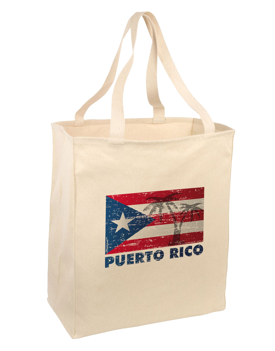 Distressed Puerto Rico Flag Large Grocery Tote Bag-Grocery Tote-TooLoud-Natural-Large-Davson Sales