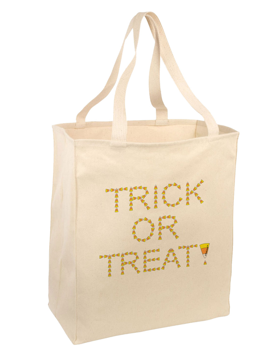 Trick or Treat Candy Corn Halloween Large Grocery Tote Bag-Grocery Tote-TooLoud-Natural-Large-Davson Sales