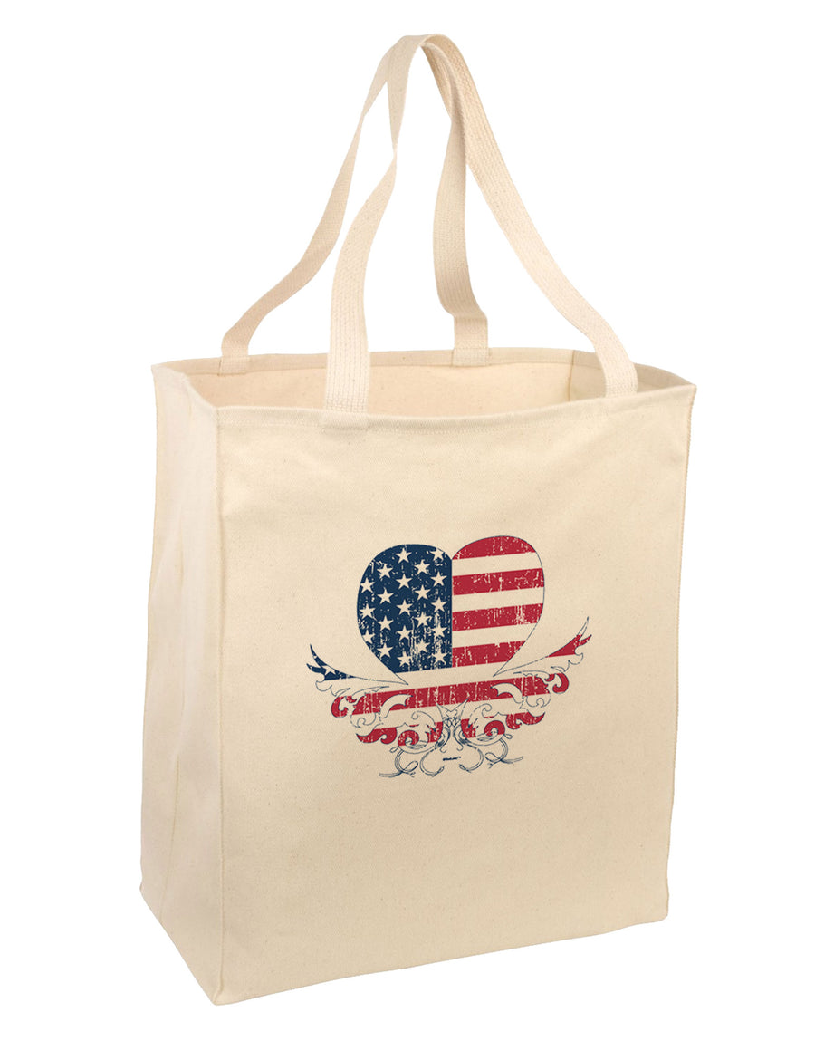 American Flag Decorative Floral Heart Vintage Large Grocery Tote Bag-Grocery Tote-TooLoud-Natural-Large-Davson Sales