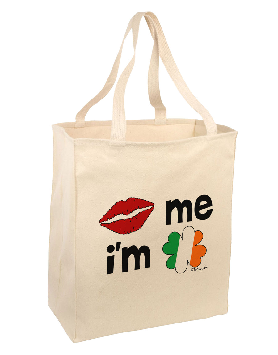 Kiss and Irish Flag Shamrock - Kiss Me I'm Irish Large Grocery Tote Bag by TooLoud-Grocery Tote-TooLoud-Natural-Large-Davson Sales