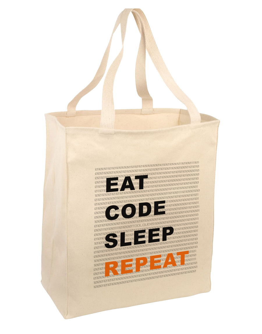 Eat Sleep Code Repeat Large Grocery Tote Bag-Natural by TooLoud-Grocery Tote-TooLoud-Natural-Large-Davson Sales