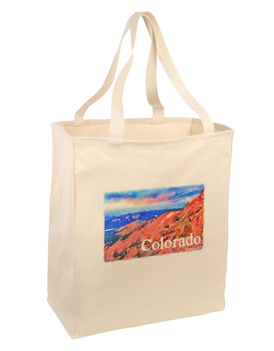 Colorado Mtn Sunset Soaked WaterColor Large Grocery Tote Bag-Grocery Tote-TooLoud-Natural-Large-Davson Sales