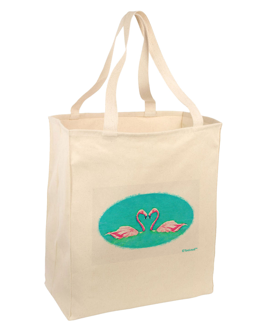 Love Birds - Flamingos Watercolor Large Grocery Tote Bag-Grocery Tote-TooLoud-Natural-Large-Davson Sales