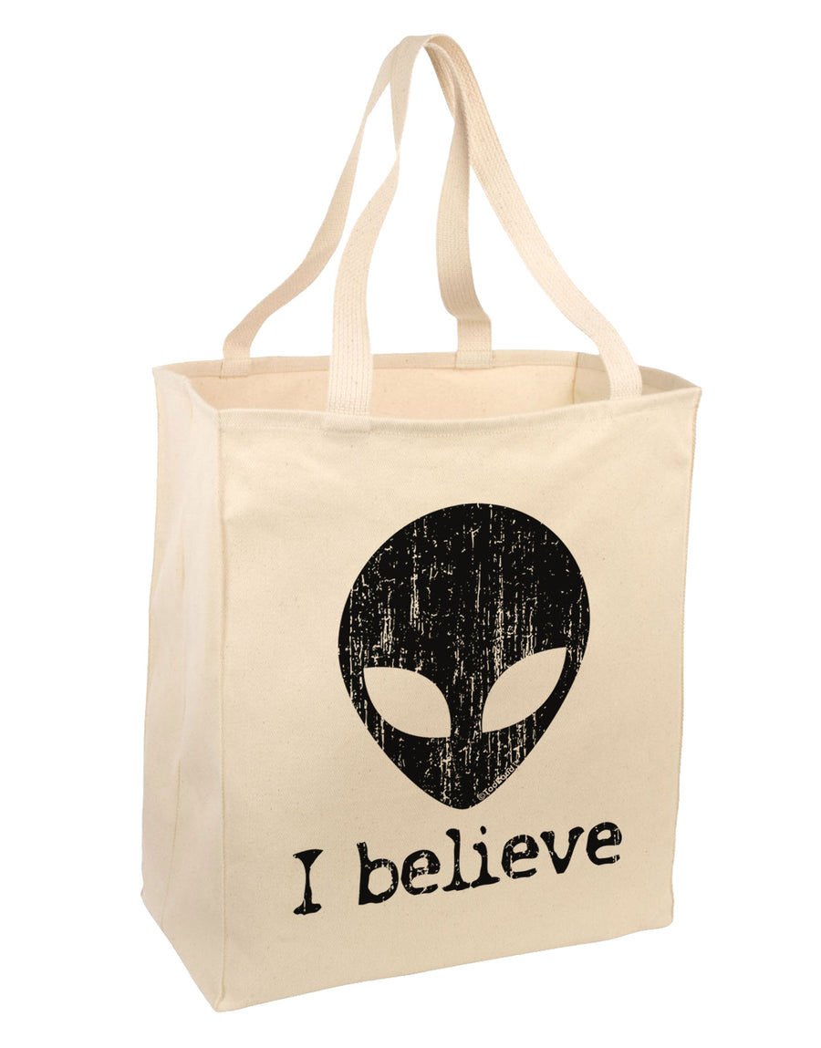 Extraterrestrial - I Believe Distressed Large Grocery Tote Bag by TooLoud-Grocery Tote-TooLoud-Natural-Large-Davson Sales