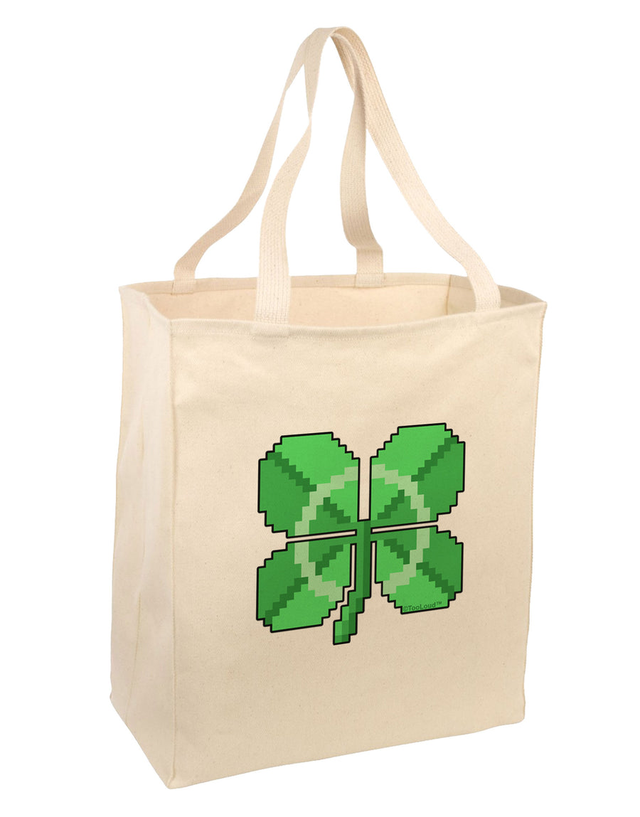 Pixel Four Leaf Clover Large Grocery Tote Bag-Grocery Tote-TooLoud-Natural-Large-Davson Sales