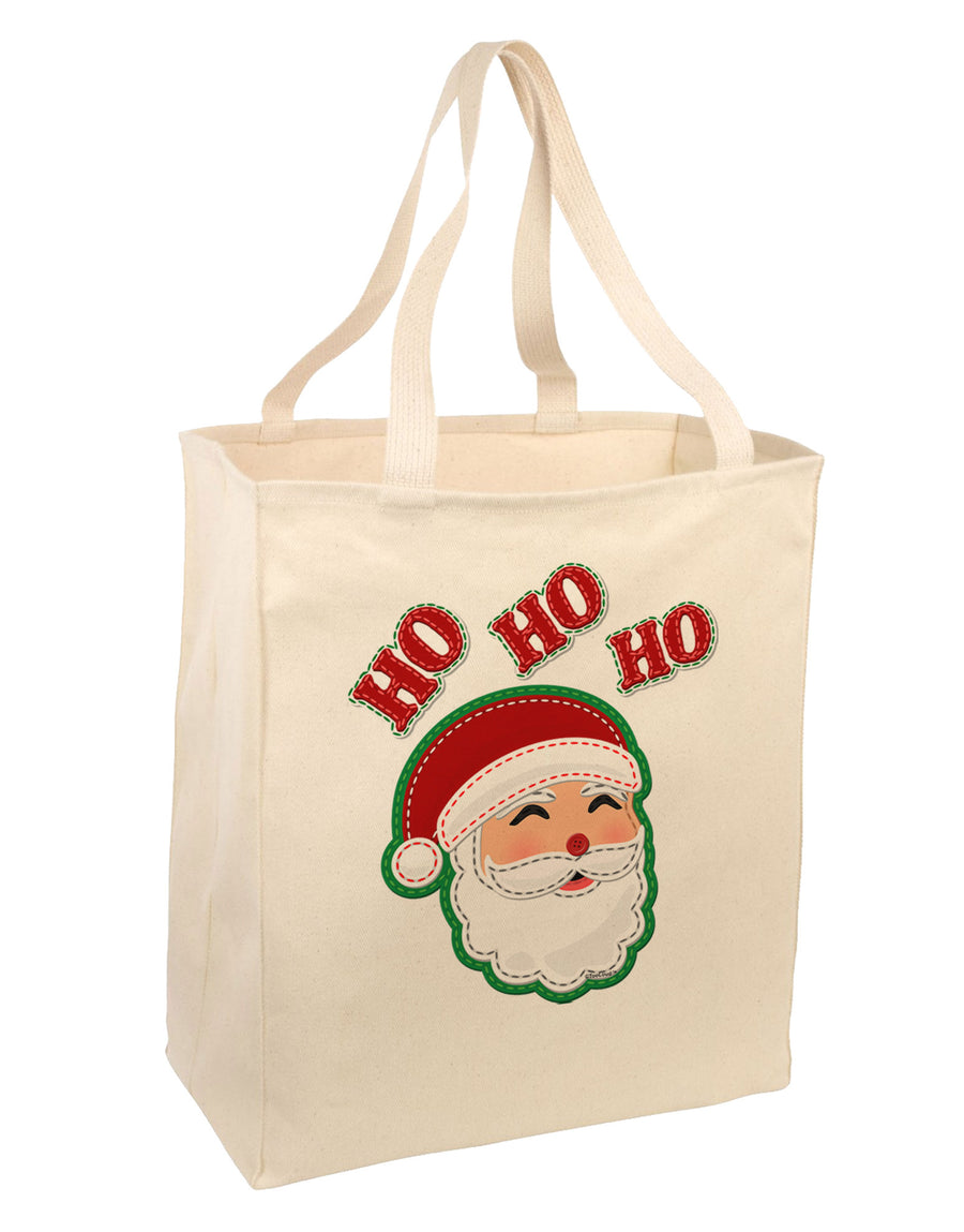 Ho Ho Ho Santa Claus Face Faux Applique Large Grocery Tote Bag-Grocery Tote-TooLoud-Natural-Large-Davson Sales