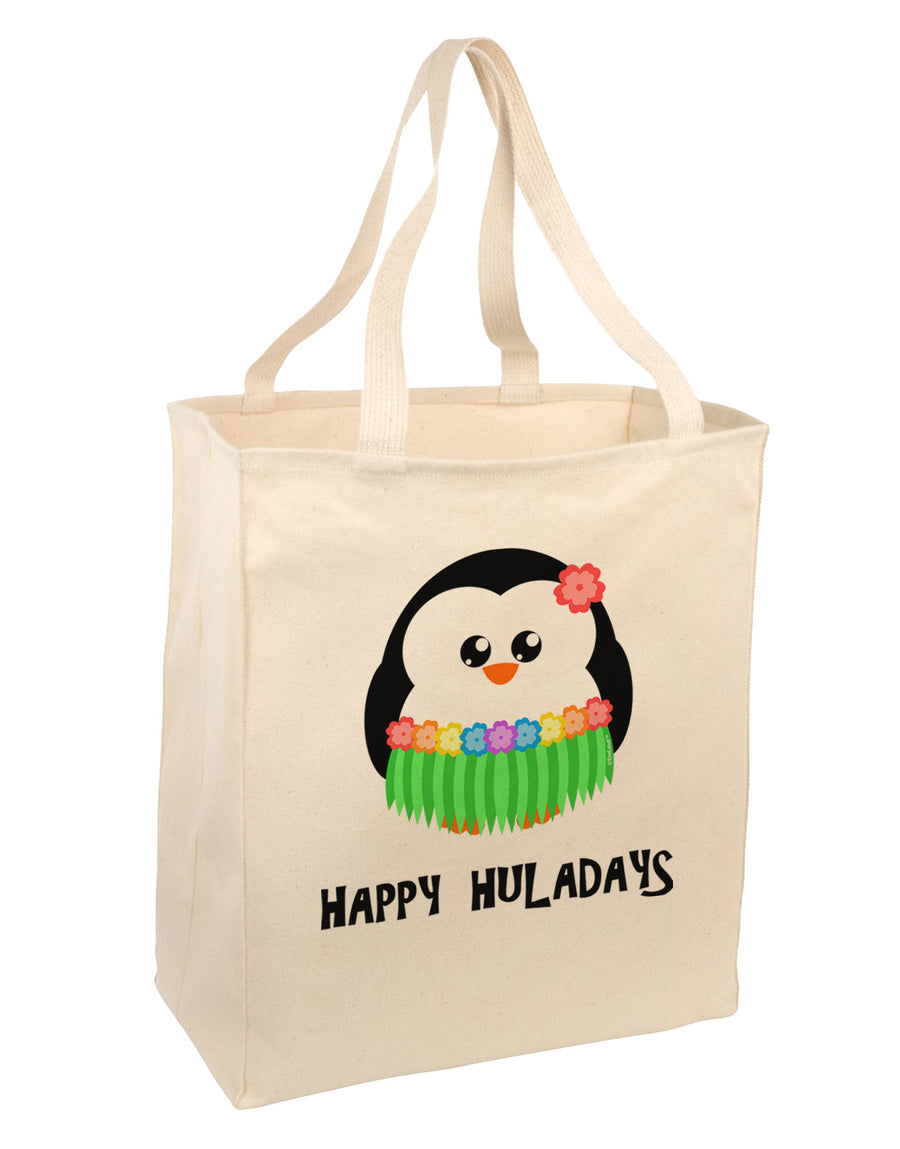 Happy Huladays Holiday Penguin - Christmas Large Grocery Tote Bag-Grocery Tote-TooLoud-Natural-Large-Davson Sales