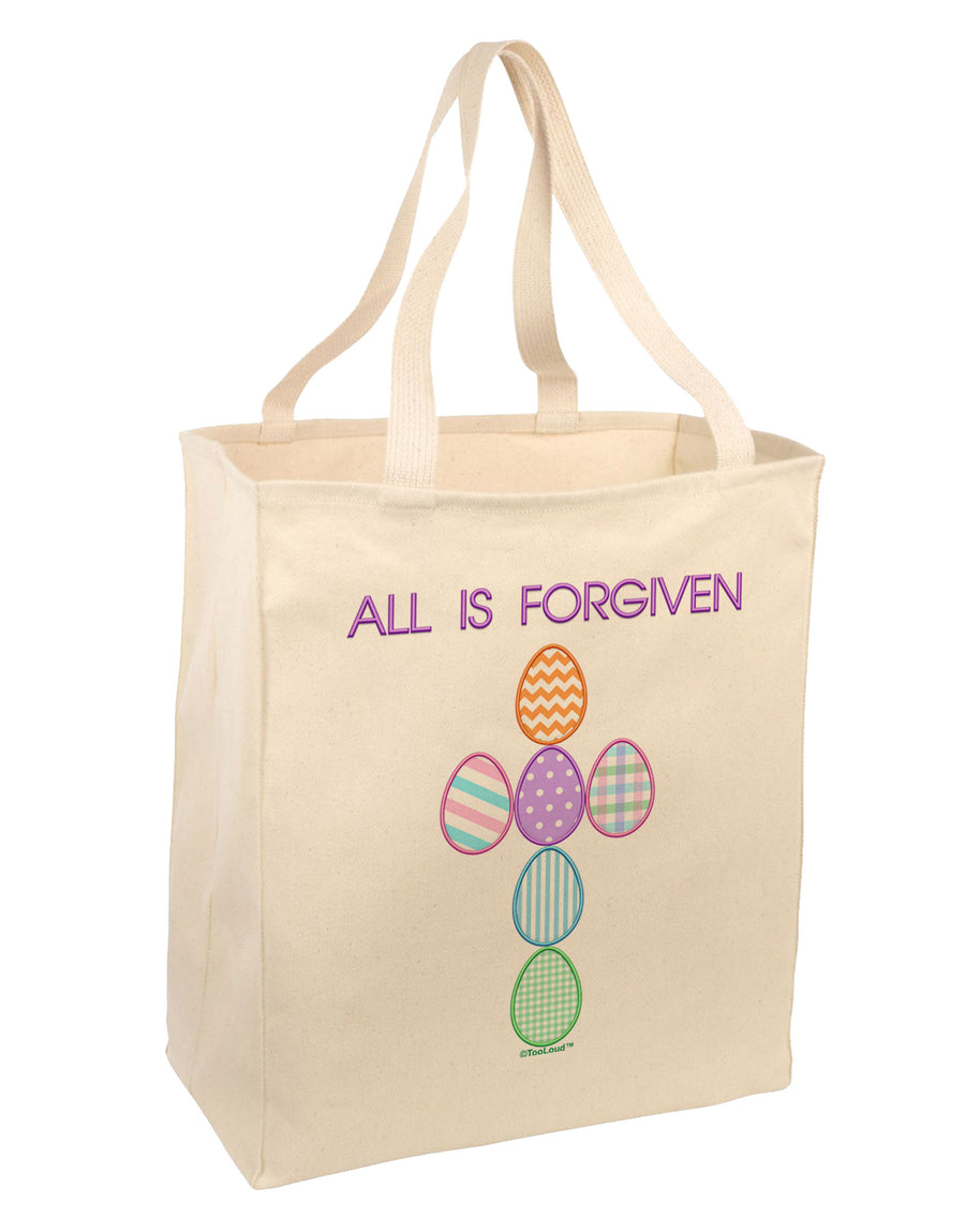 All is forgiven Cross Faux Applique Large Grocery Tote Bag-Grocery Tote-TooLoud-Natural-Large-Davson Sales