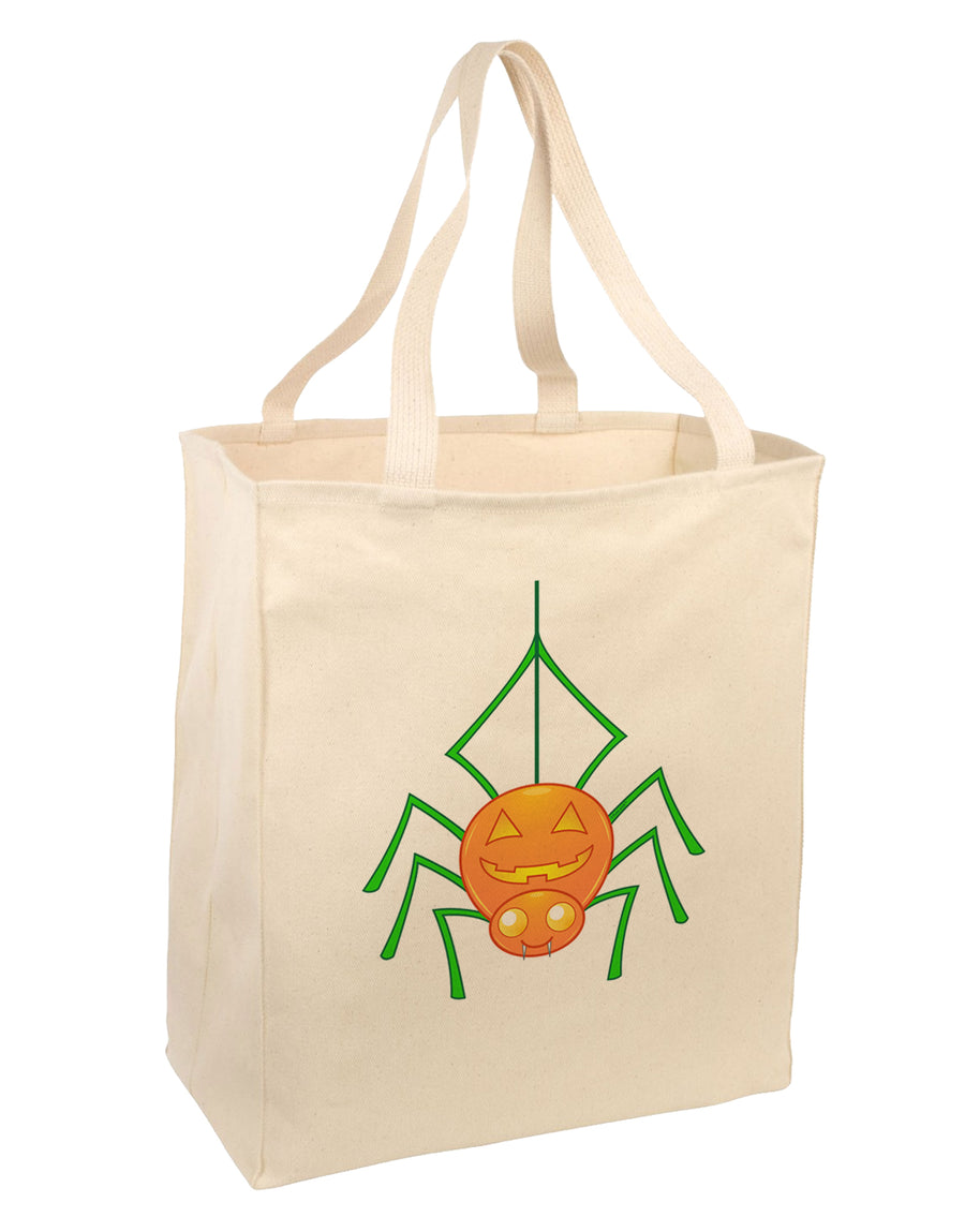 Cute Pumpkin Spider - Halloween Large Grocery Tote Bag-Grocery Tote-TooLoud-Natural-Large-Davson Sales