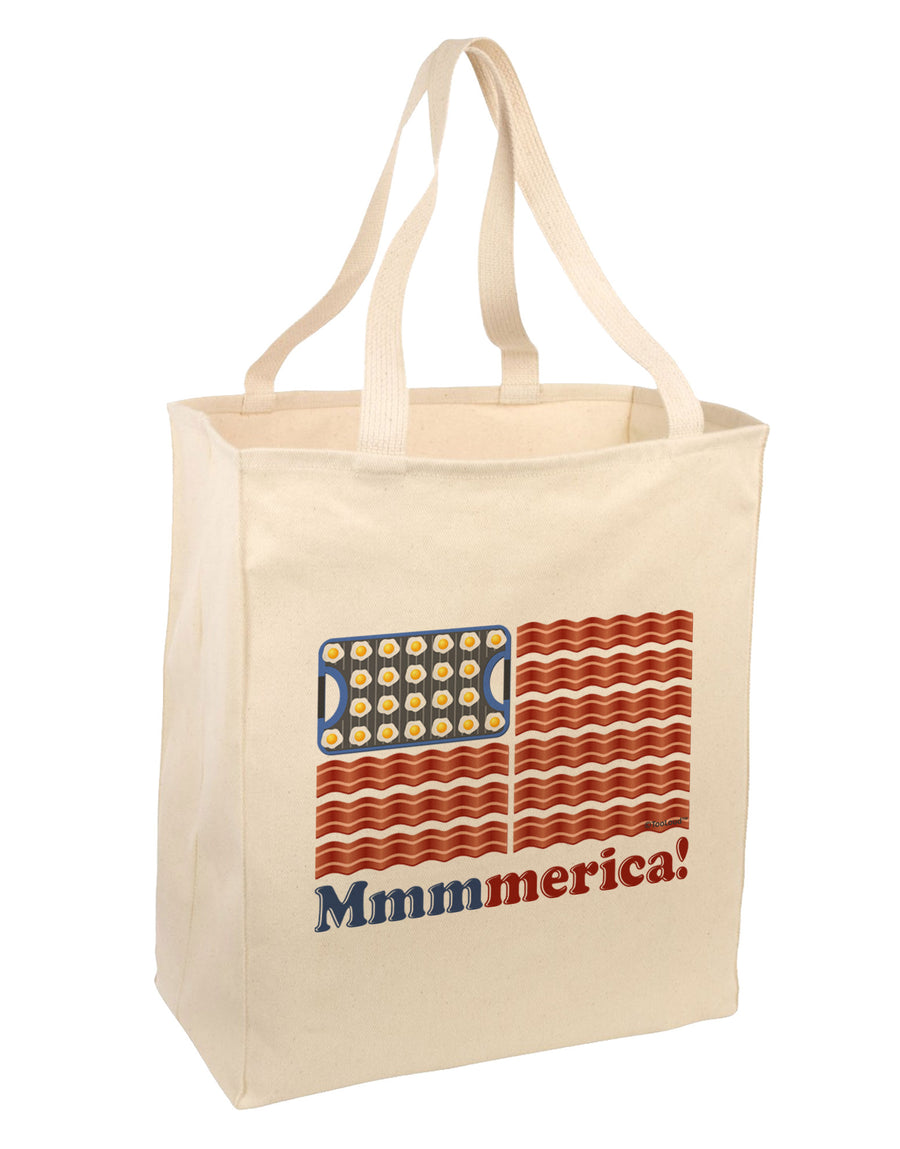 American Breakfast Flag - Bacon and Eggs - Mmmmerica Large Grocery Tote Bag-Grocery Tote-TooLoud-Natural-Large-Davson Sales