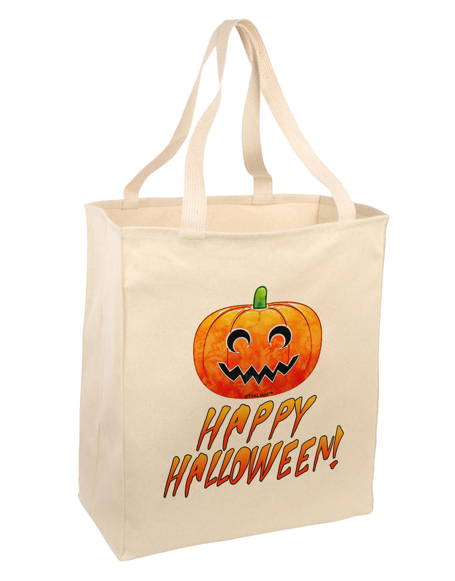 Jack-O-Lantern Watercolor Halloween Large Grocery Tote Bag-Grocery Tote-TooLoud-Natural-Large-Davson Sales