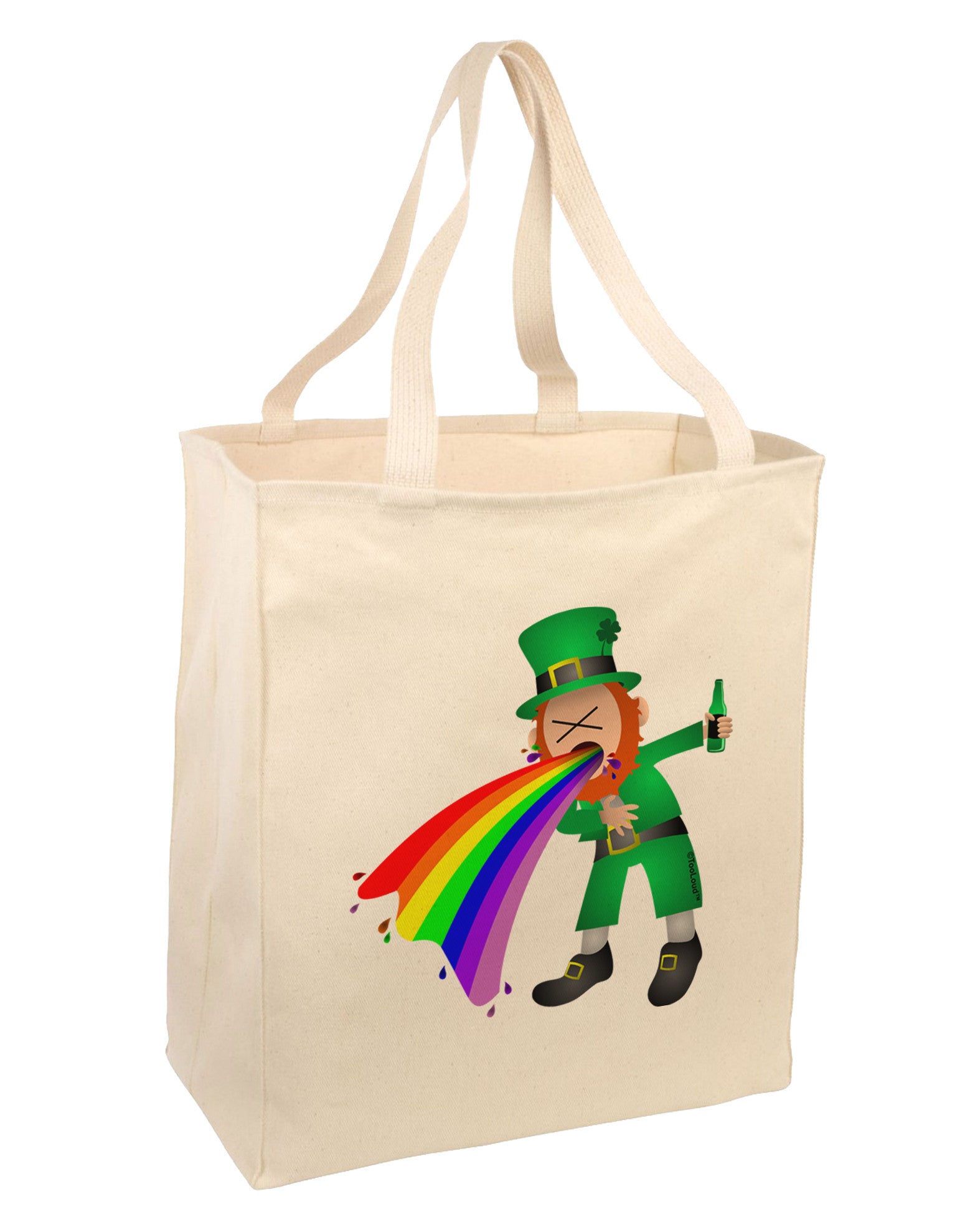 Puking Rainbow Leprechaun Large Grocery Tote Bag-Grocery Tote-TooLoud-Natural-Large-Davson Sales