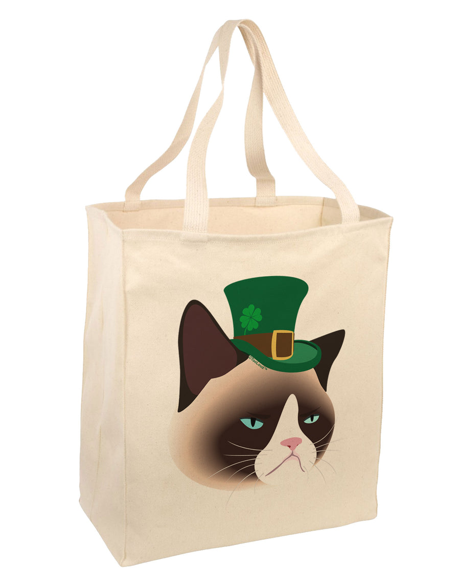 Leprechaun Disgruntled Cat Large Grocery Tote Bag-Grocery Tote-TooLoud-Natural-Large-Davson Sales