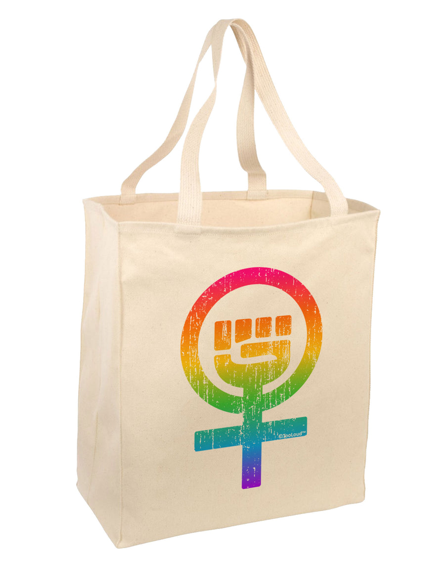 Rainbow Distressed Feminism Symbol Large Grocery Tote Bag-Grocery Tote-TooLoud-Natural-Large-Davson Sales