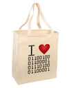 I Heart Binary Data Large Grocery Tote Bag-Natural-Grocery Tote-TooLoud-Natural-Large-Davson Sales