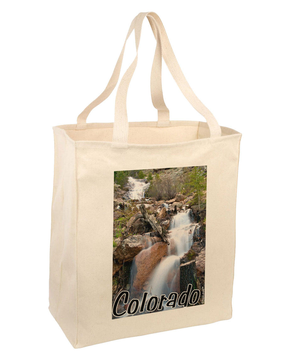 Colorado Waterfall Scene Text Large Grocery Tote Bag-Grocery Tote-TooLoud-Natural-Large-Davson Sales