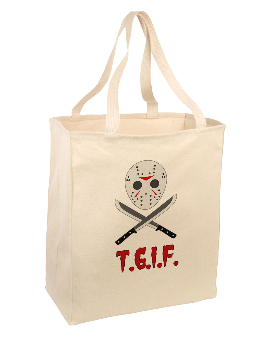 Scary Mask With Machete - TGIF Large Grocery Tote Bag-Grocery Tote-TooLoud-Natural-Large-Davson Sales