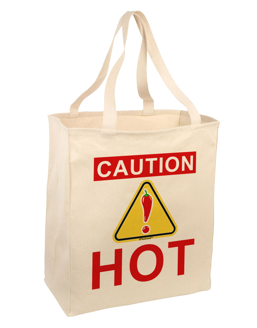 Caution Hot Chili Pepper Sign Large Grocery Tote Bag-Grocery Tote-TooLoud-Natural-Large-Davson Sales