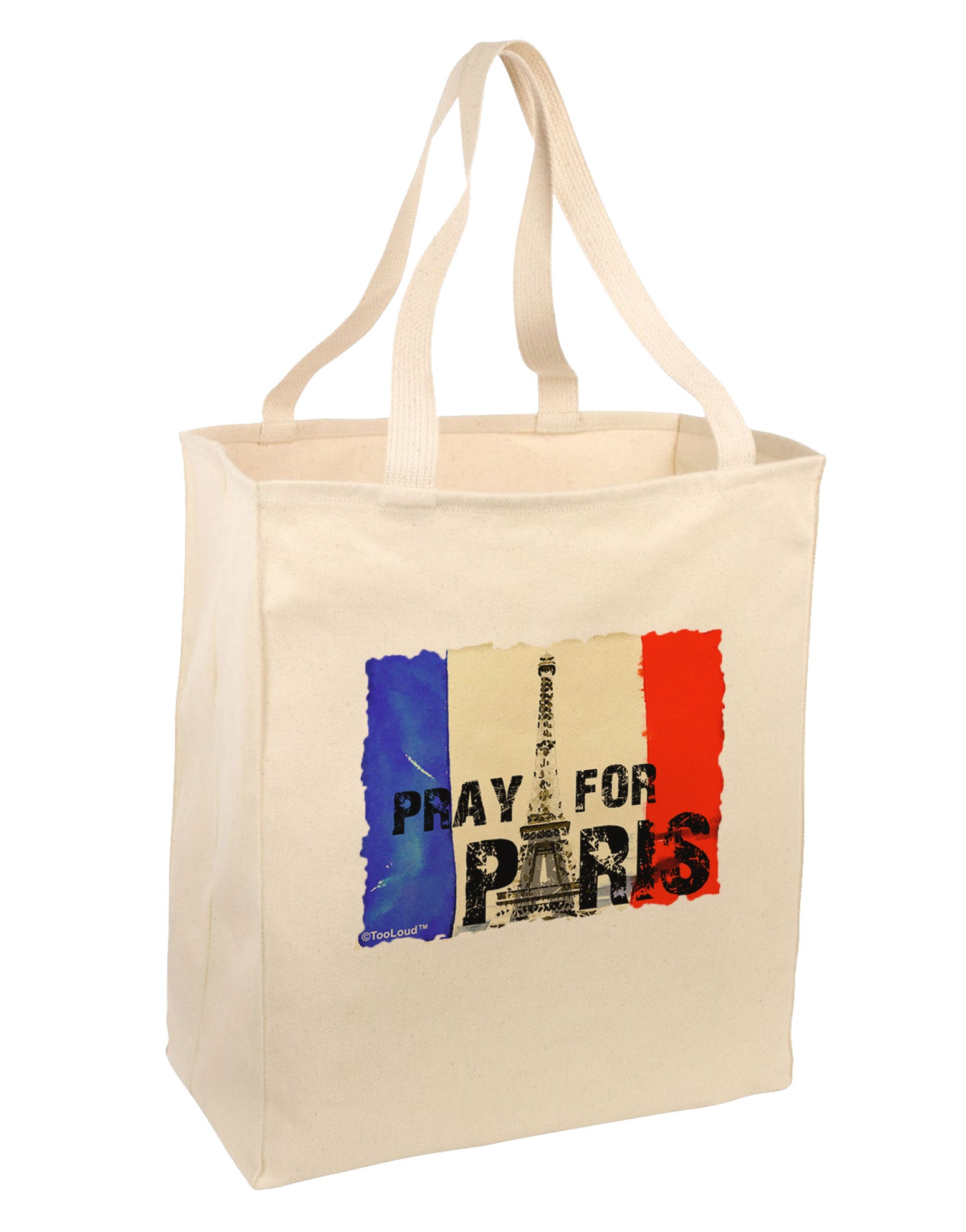 Pray For Paris Watercolor Large Grocery Tote Bag-Grocery Tote-TooLoud-Natural-Large-Davson Sales