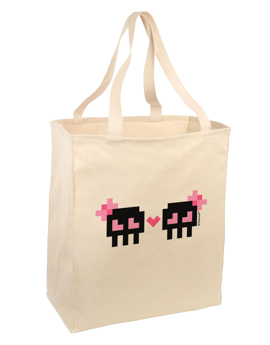 8-Bit Skull Love - Girl and Girl Large Grocery Tote Bag-Grocery Tote-TooLoud-Natural-Large-Davson Sales