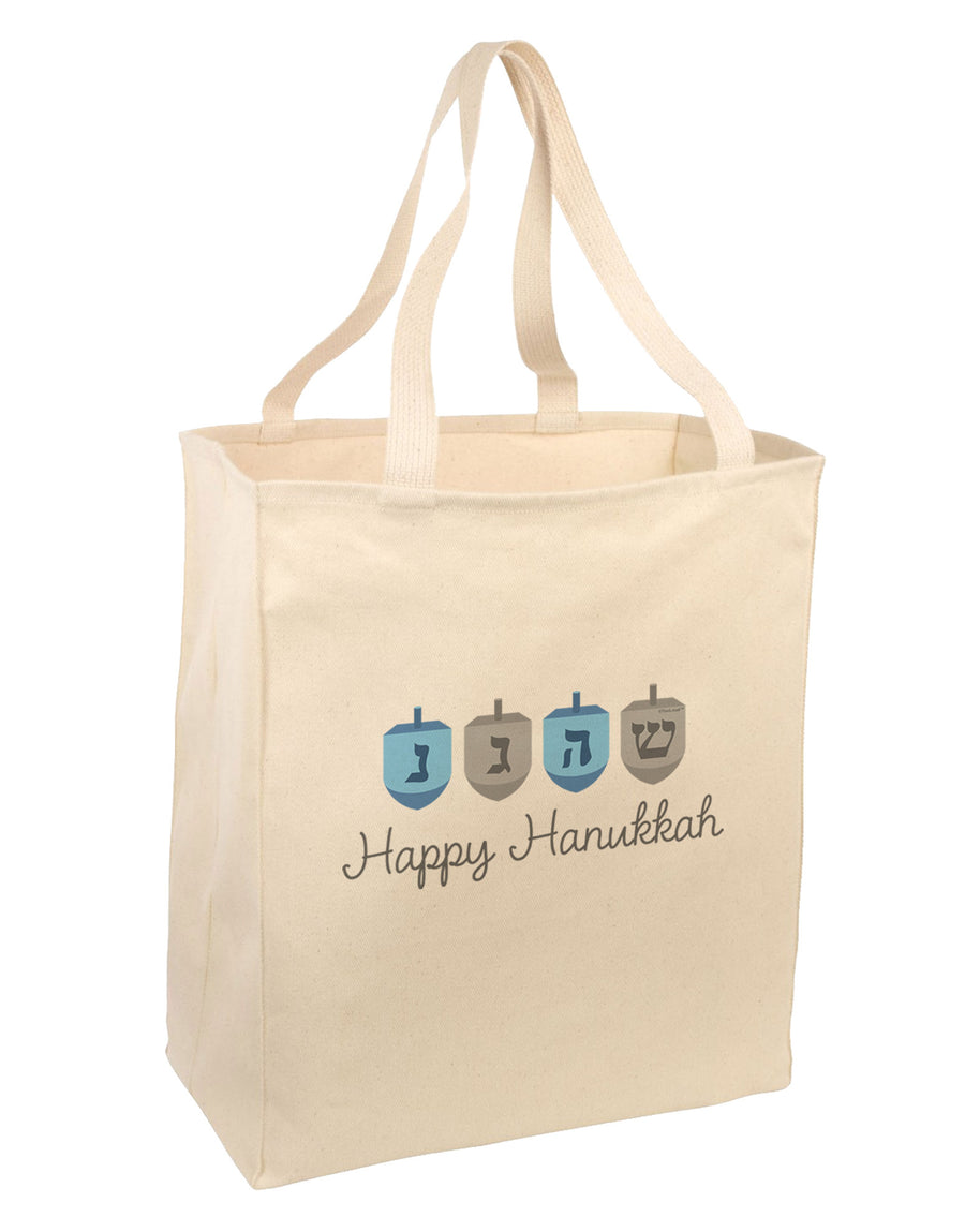 Happy Hanukkah Blue Dreidels Large Grocery Tote Bag-Grocery Tote-TooLoud-Natural-Large-Davson Sales