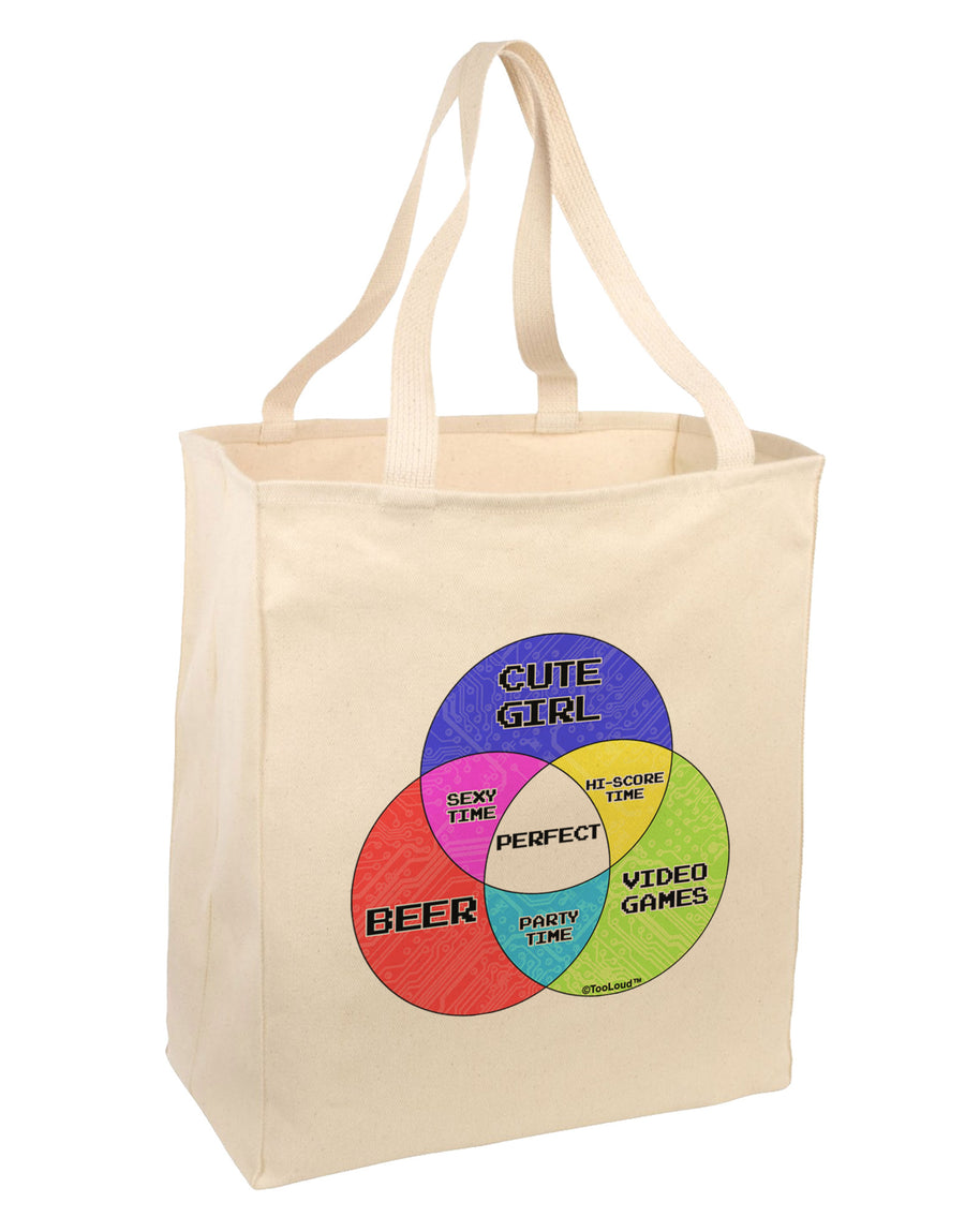 Beer Girl and Games Diagram Large Grocery Tote Bag-Grocery Tote-TooLoud-Natural-Large-Davson Sales