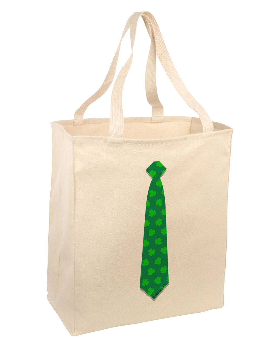 Clover Pattern Tie St Patrick's Day Large Grocery Tote Bag-Grocery Tote-TooLoud-Natural-Large-Davson Sales