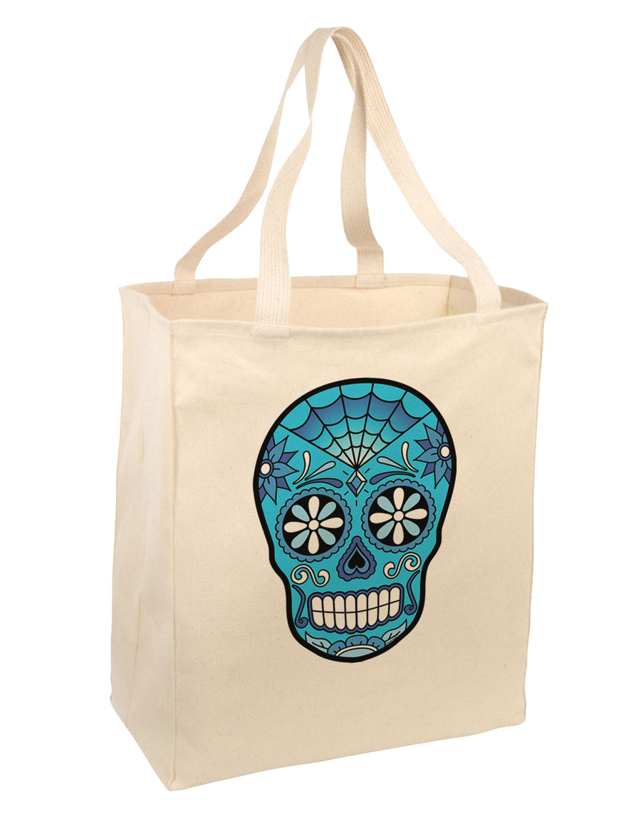 Version 3 Blue Day of the Dead Calavera Large Grocery Tote Bag-Grocery Tote-TooLoud-Natural-Large-Davson Sales