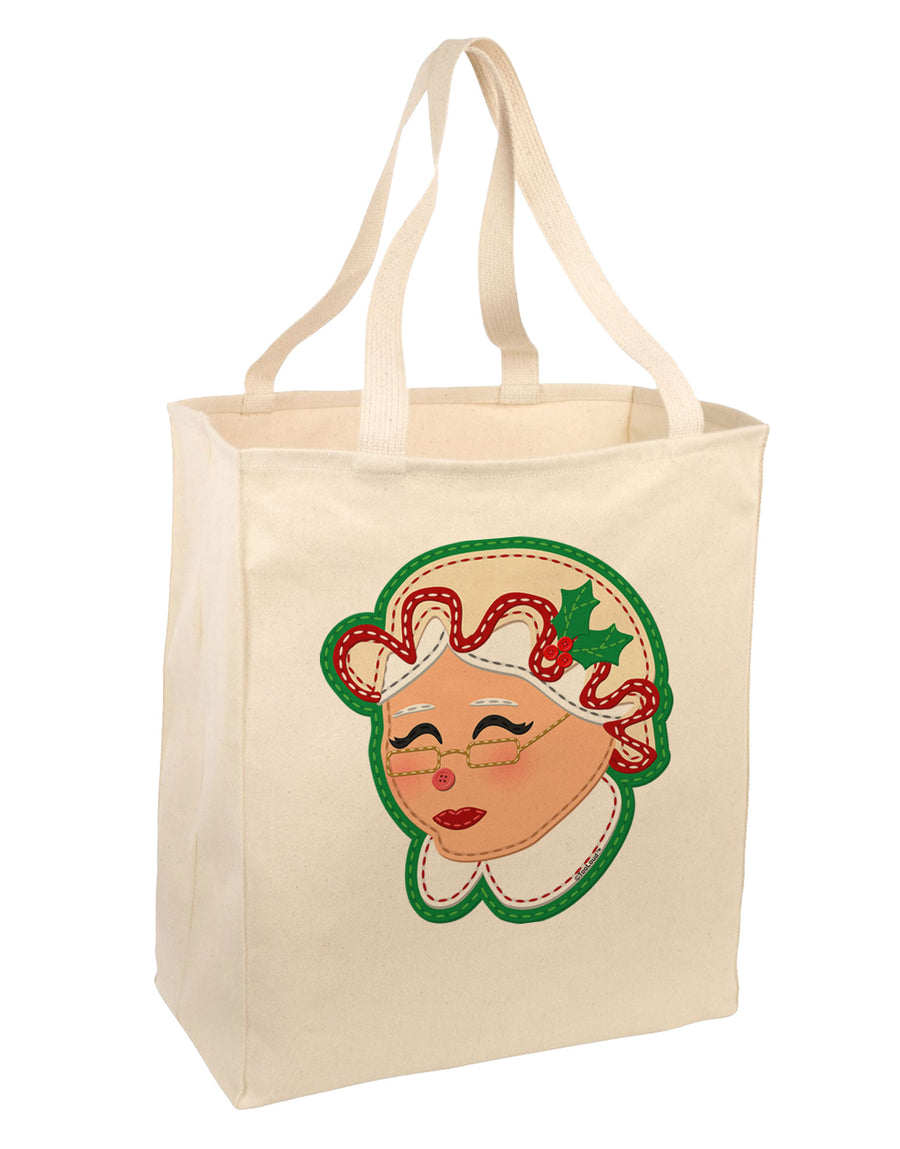 Cute Mrs Claus Face Faux Applique Large Grocery Tote Bag-Grocery Tote-TooLoud-Natural-Large-Davson Sales