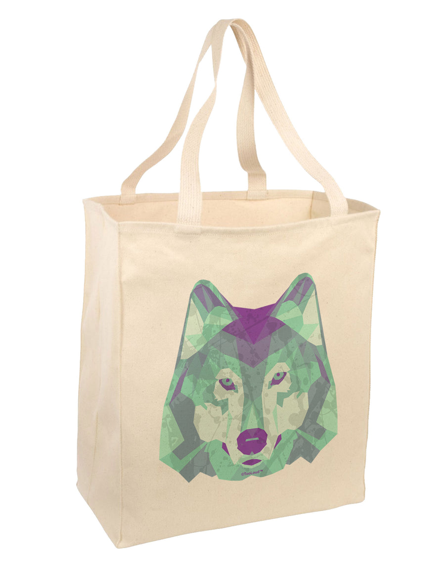 Geometric Wolf Head Large Grocery Tote Bag-Natural-Grocery Tote-TooLoud-Natural-Large-Davson Sales