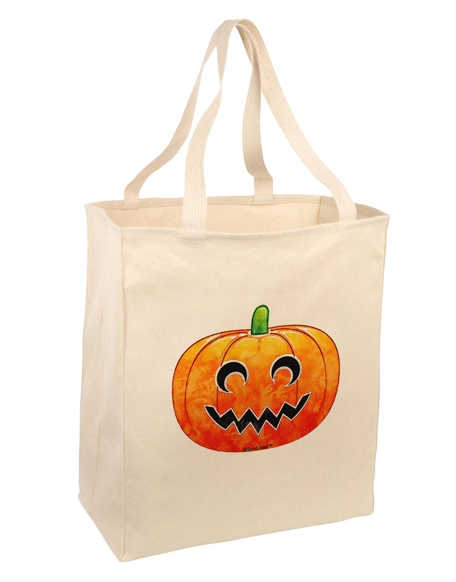 Jack-O-Lantern Watercolor Large Grocery Tote Bag-Grocery Tote-TooLoud-Natural-Large-Davson Sales