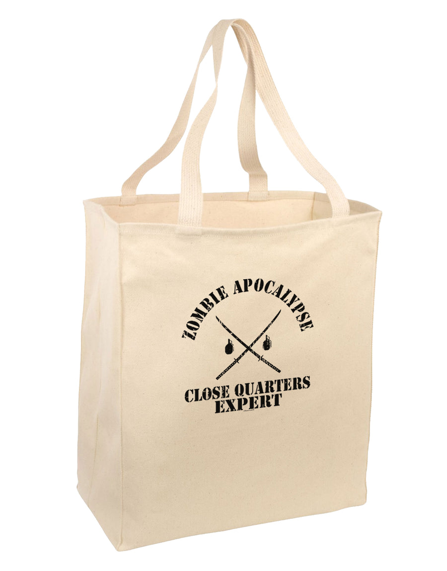 Zombie Apocalypse Close Quarters Expert Large Grocery Tote Bag-Grocery Tote-TooLoud-Natural-Large-Davson Sales