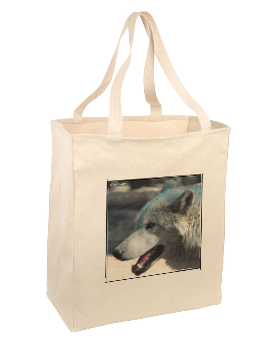 TooLoud White Wolf Face Large Grocery Tote Bag-Natural-Grocery Tote-TooLoud-Natural-Large-Davson Sales