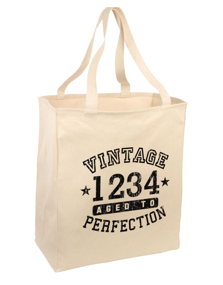 Personalized Vintage Birth Year Distressed Large Grocery Tote Bag-Natural by TooLoud-Grocery Tote-TooLoud-Natural-Large-Davson Sales