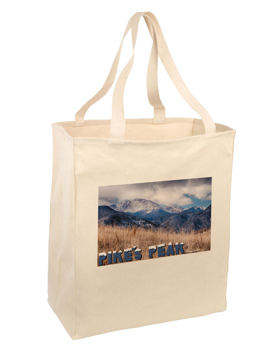 Pikes Peak CO Mountains Text Large Grocery Tote Bag-Natural by TooLoud-Grocery Tote-TooLoud-Natural-Large-Davson Sales