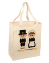 Cute Pilgrim Couple Happy Thanksgiving Large Grocery Tote Bag-Grocery Tote-TooLoud-Natural-Large-Davson Sales