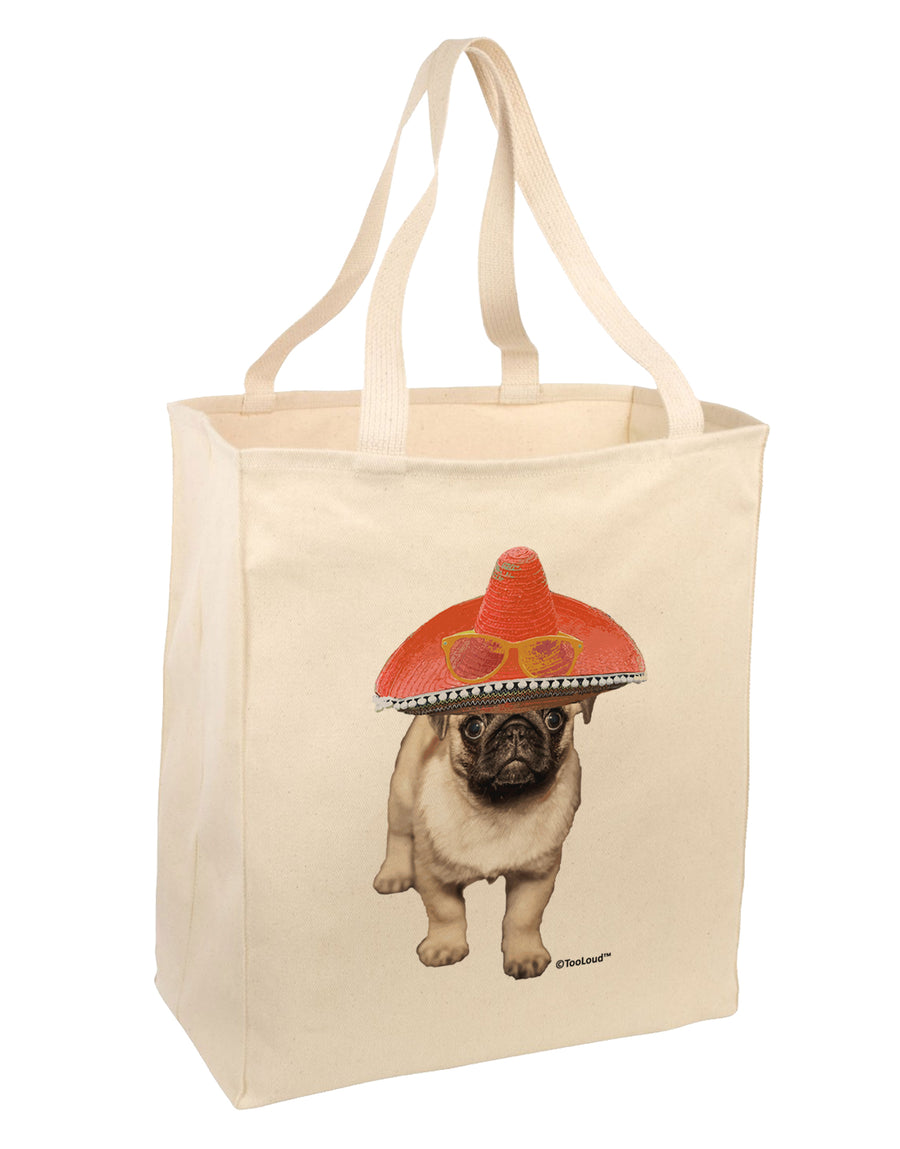 Pug Dog with Pink Sombrero Large Grocery Tote Bag by TooLoud-Grocery Tote-TooLoud-Natural-Large-Davson Sales