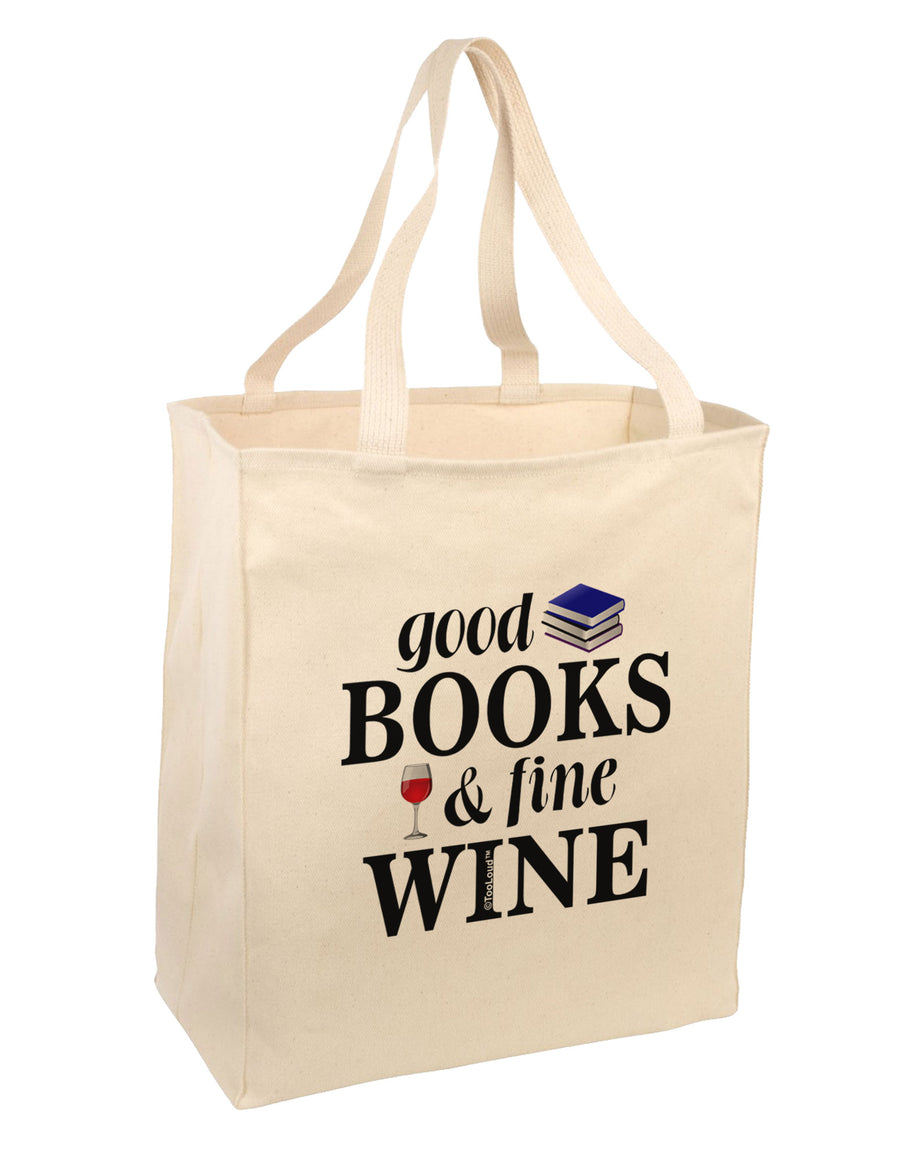 Good Books and Fine Wine Large Grocery Tote Bag-Natural-Grocery Tote-TooLoud-Natural-Large-Davson Sales