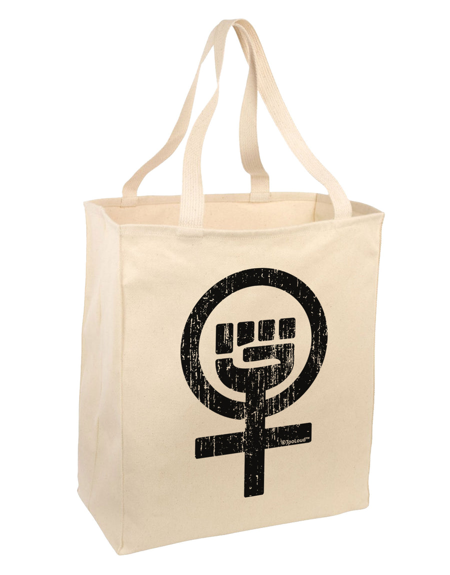 Distressed Feminism Symbol Large Grocery Tote Bag-Grocery Tote-TooLoud-Natural-Large-Davson Sales