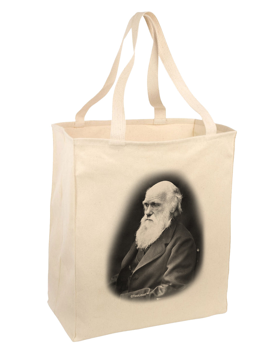 Charles Darwin Black and White Large Grocery Tote Bag by TooLoud-Grocery Tote-TooLoud-Natural-Large-Davson Sales