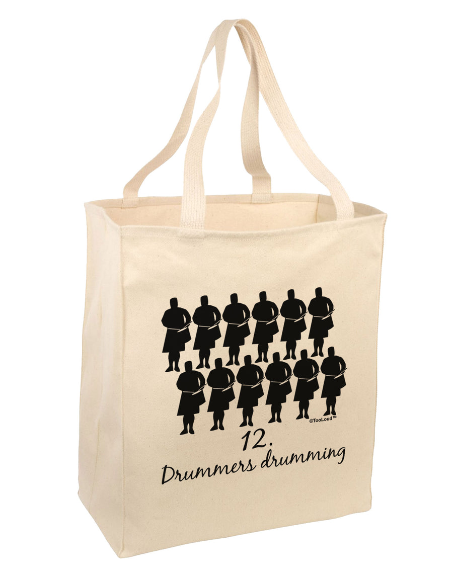 Twelve Drummers Drumming Text Large Grocery Tote Bag-Grocery Tote-TooLoud-Natural-Large-Davson Sales