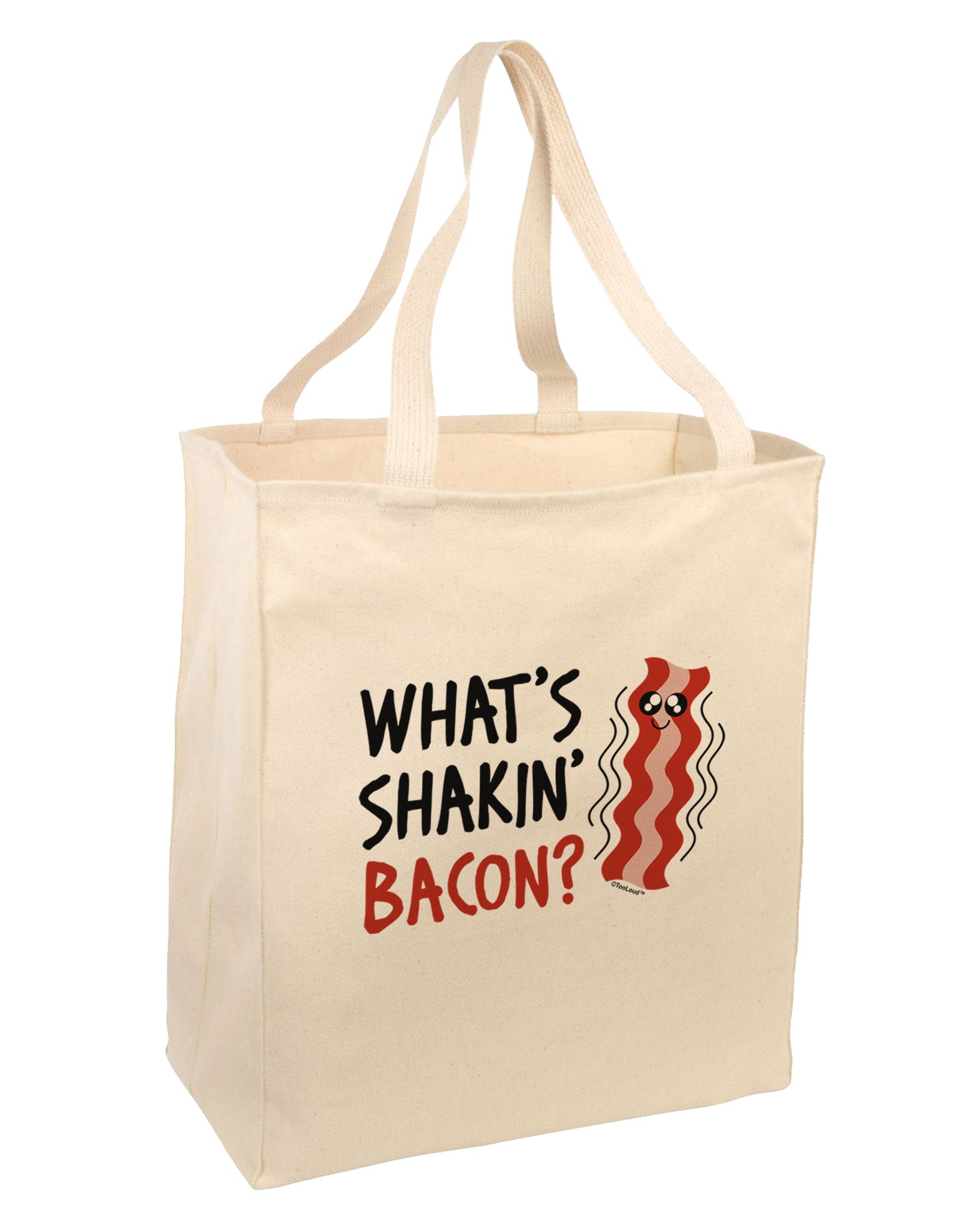TooLoud What's Shakin' Bacon Large Grocery Tote Bag-Grocery Tote-TooLoud-Natural-Large-Davson Sales