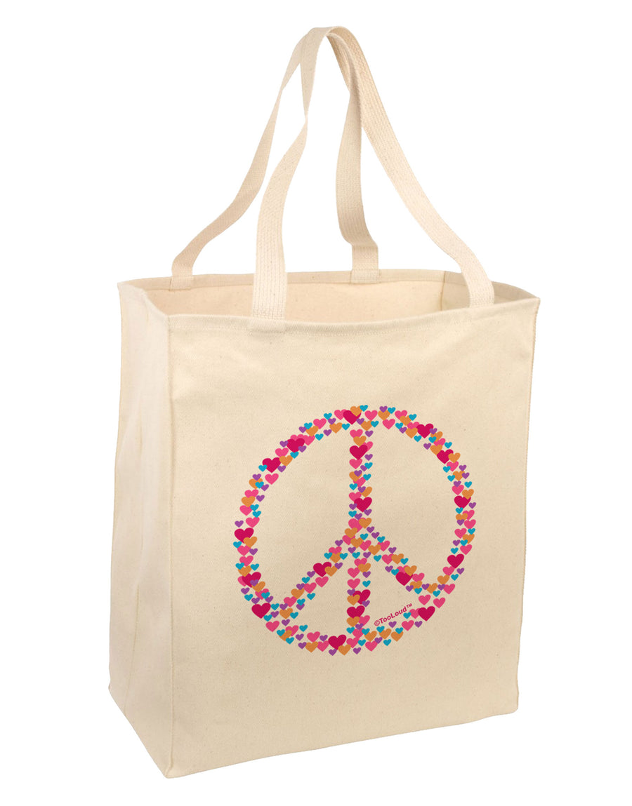 Peace Sign Hearts Large Grocery Tote Bag-Natural-Grocery Tote-TooLoud-Natural-Large-Davson Sales