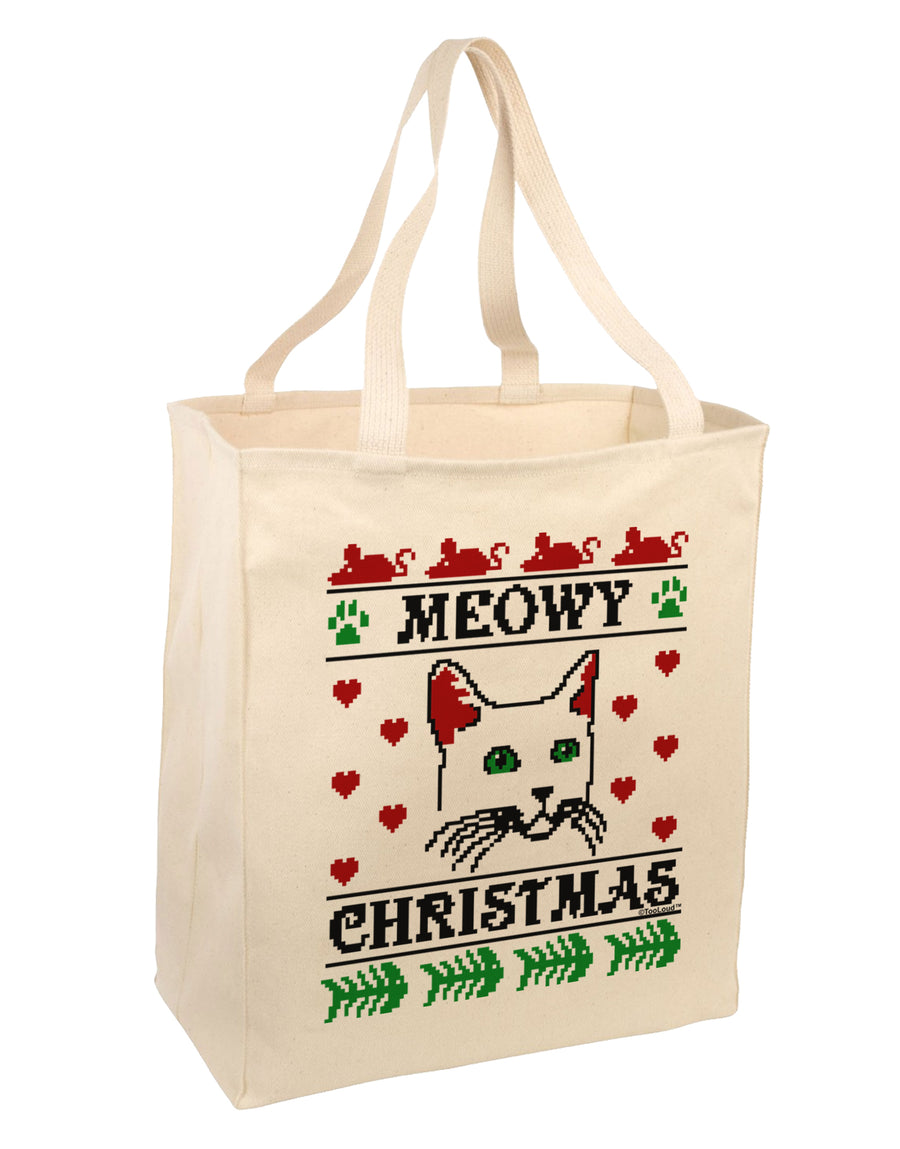 Meowy Christmas Cat Knit Look Large Grocery Tote Bag by TooLoud-TooLoud-Natural-Davson Sales